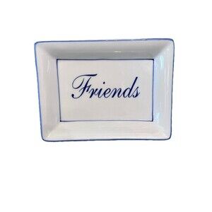 Friends Trinket Dish Ceramic Gift Blue White Andrea by Sadek Rectangle